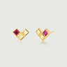 Sqaure Ruby Heart Stud Earrings-obyjewelry