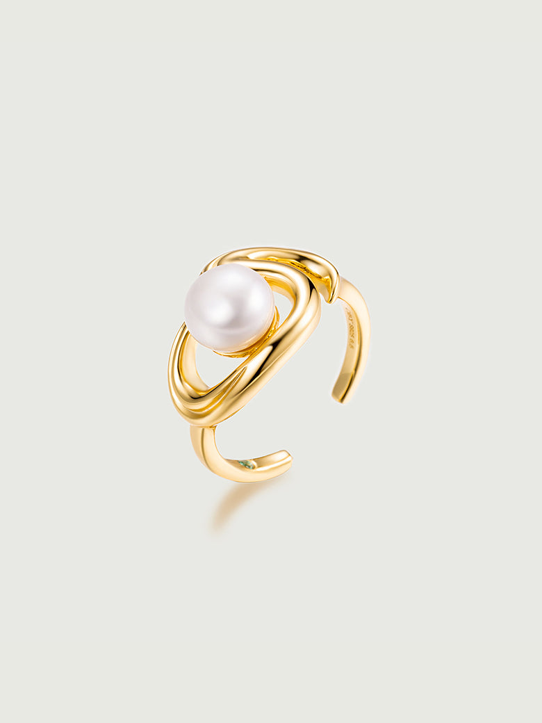Rococo Squiggle Pearl Stacking Open Ring