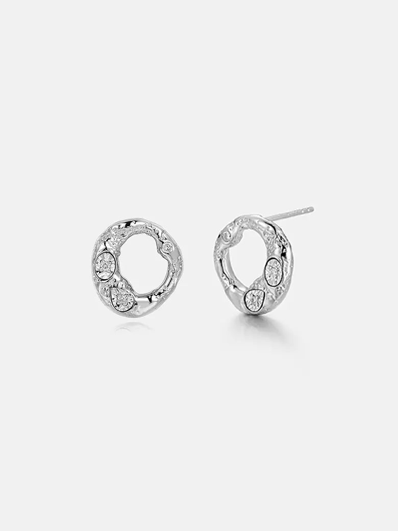 Stardust Diamond Loop Silver Earrings