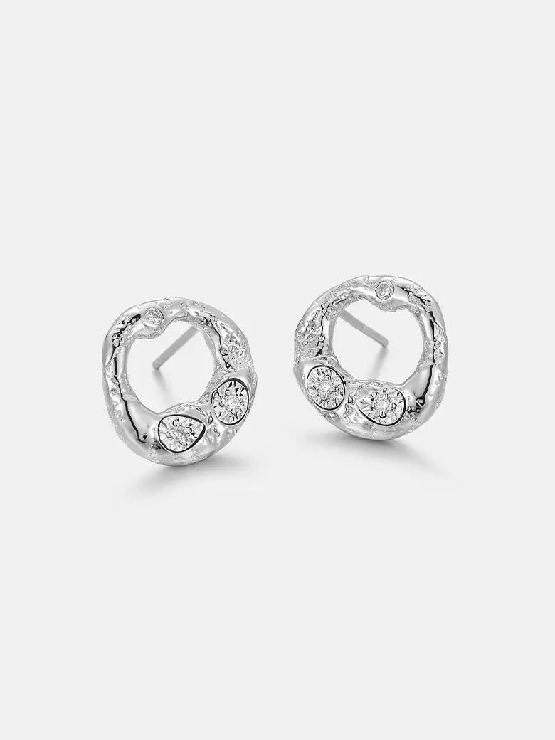 Stardust Diamond Loop Silver Earrings