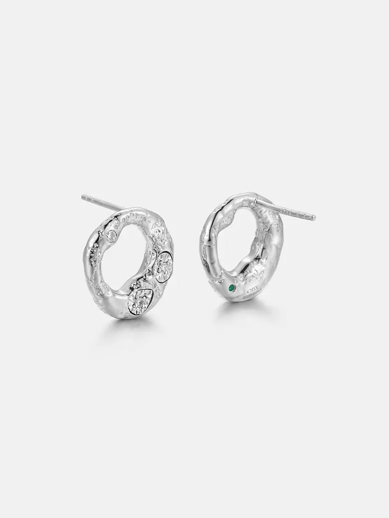 Stardust Diamond Loop Silver Earrings