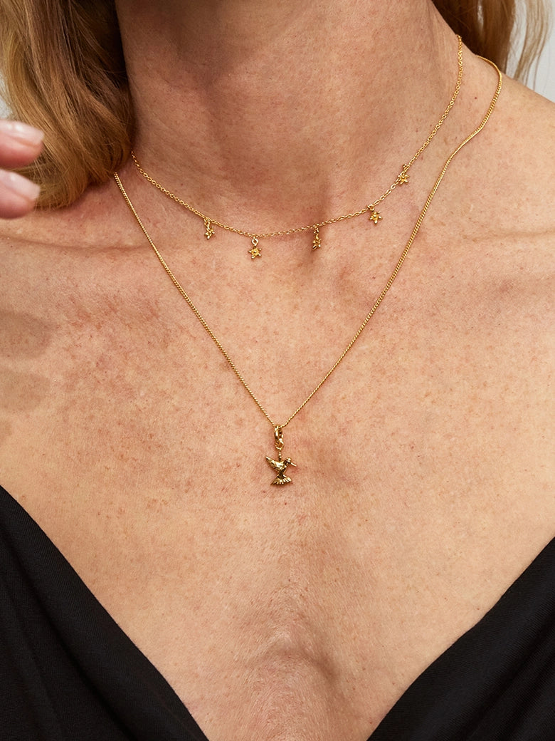 Close-up of a woman's neck showcasing StarfallChainNecklace