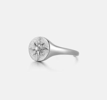Diamond Sun Signet Silver Ring-obyjewelry