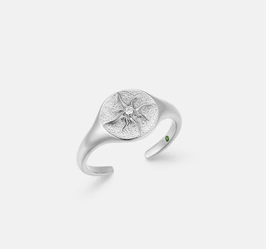 Diamond Sun Signet Silver Ring-obyjewelry