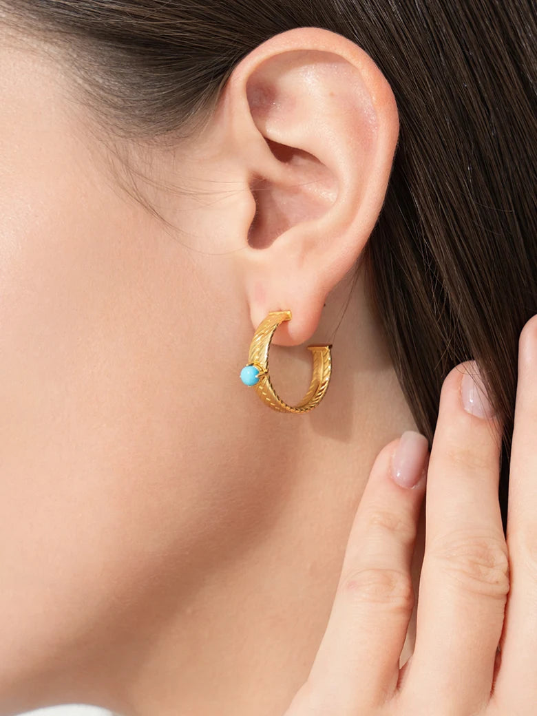 Turquoise Twist Texture Hoop Earrings