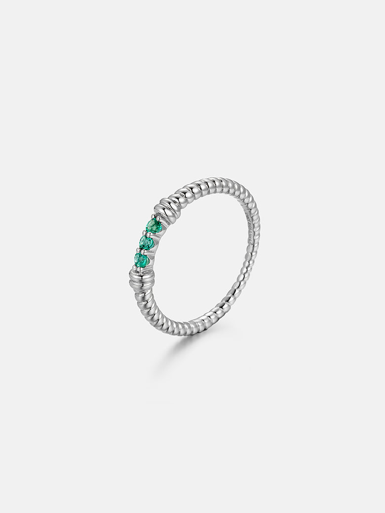 Twist Emerald Silver Ring