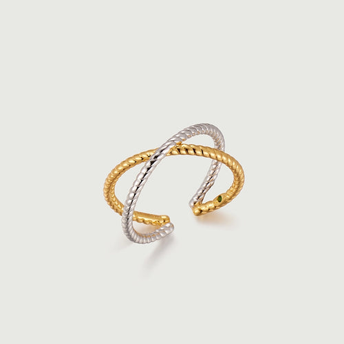 Two Tone Cross Over Ring