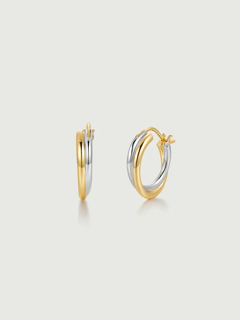 Two Tone Double Hoop Earrings-obyjewelry