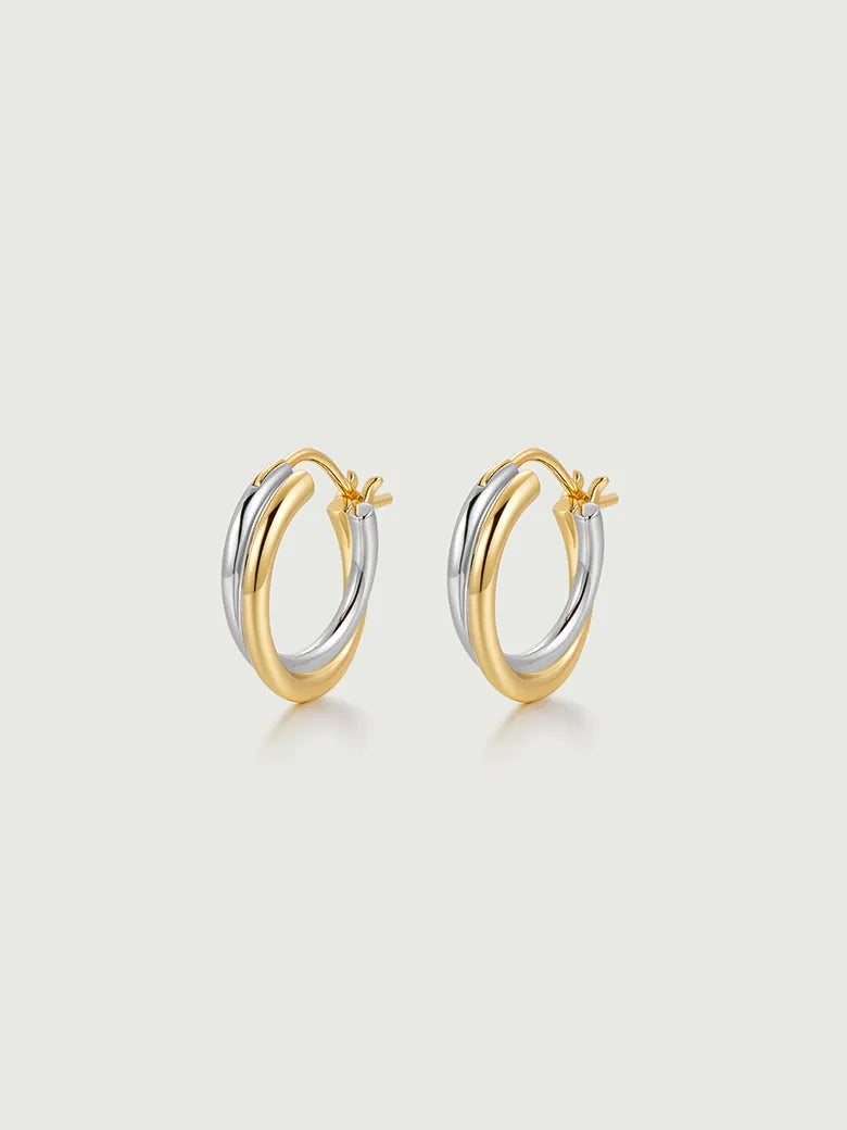 Two Tone Double Hoop Earrings-obyjewelry