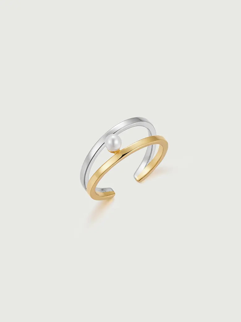 Two Tone Pearl Ring-obyjewelry