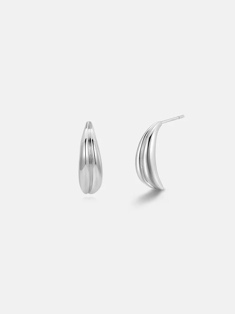 Moon Wavy Silver Stud Earrings-obyjewelry