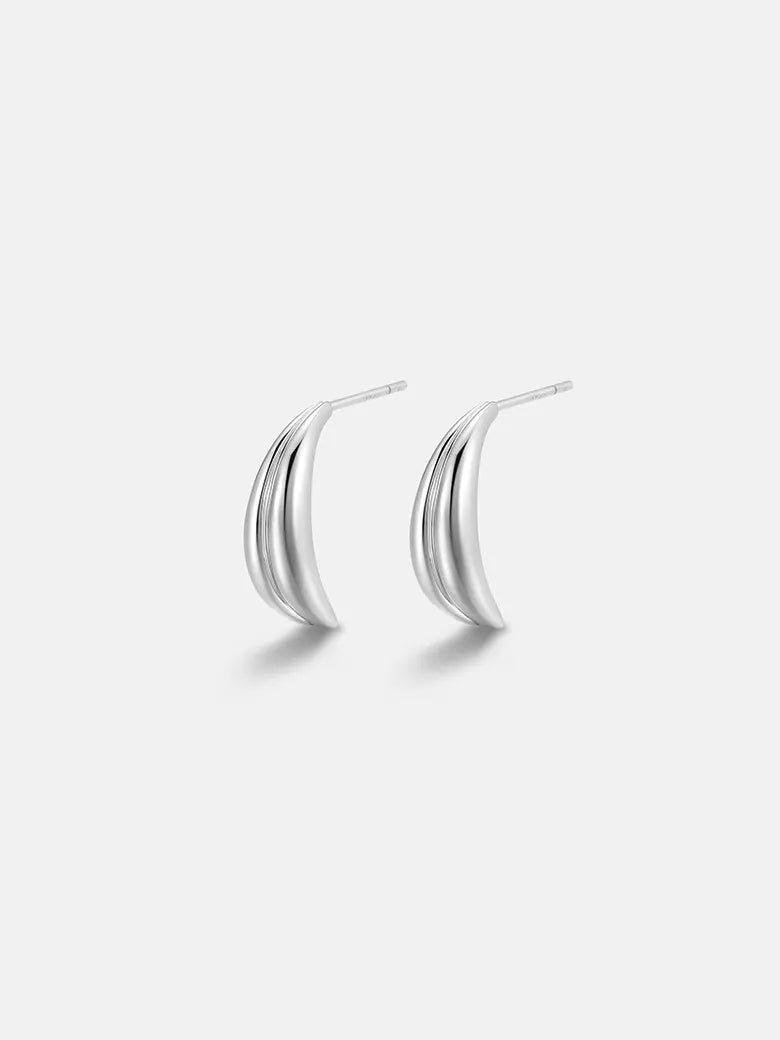 Moon Wavy Silver Stud Earrings-obyjewelry