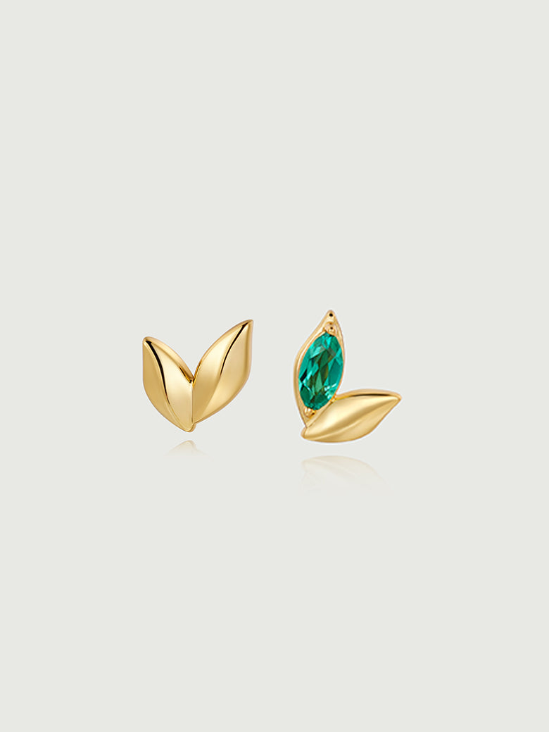 Wheat Emerald Asymmetric Earrings-obyjewelry