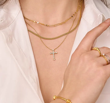 Close-up of a woman's neck showcasing WovenChainNecklace