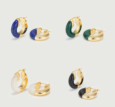 Gemstone Two-Tone Hoop Earrings