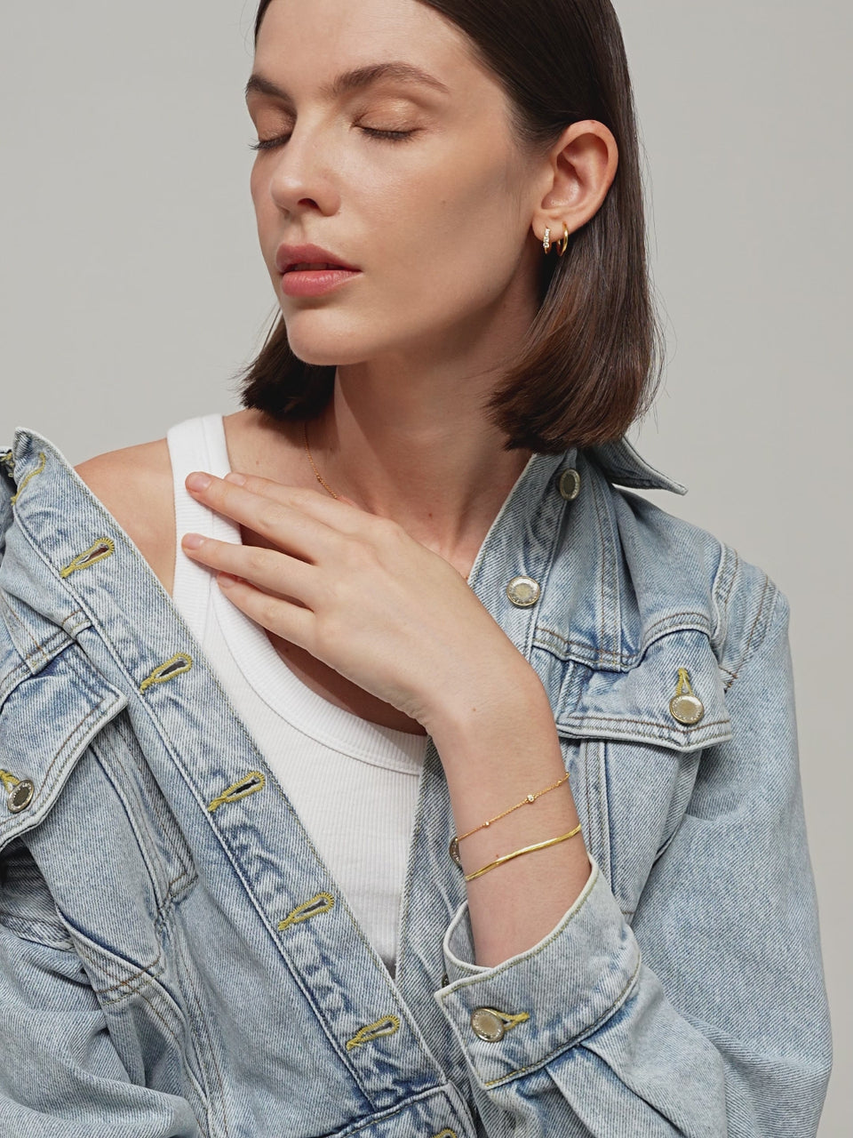 Diamond Station Bracelet Bundle featuring a sleek diamond station bracelet and flat snake chain bracelet.