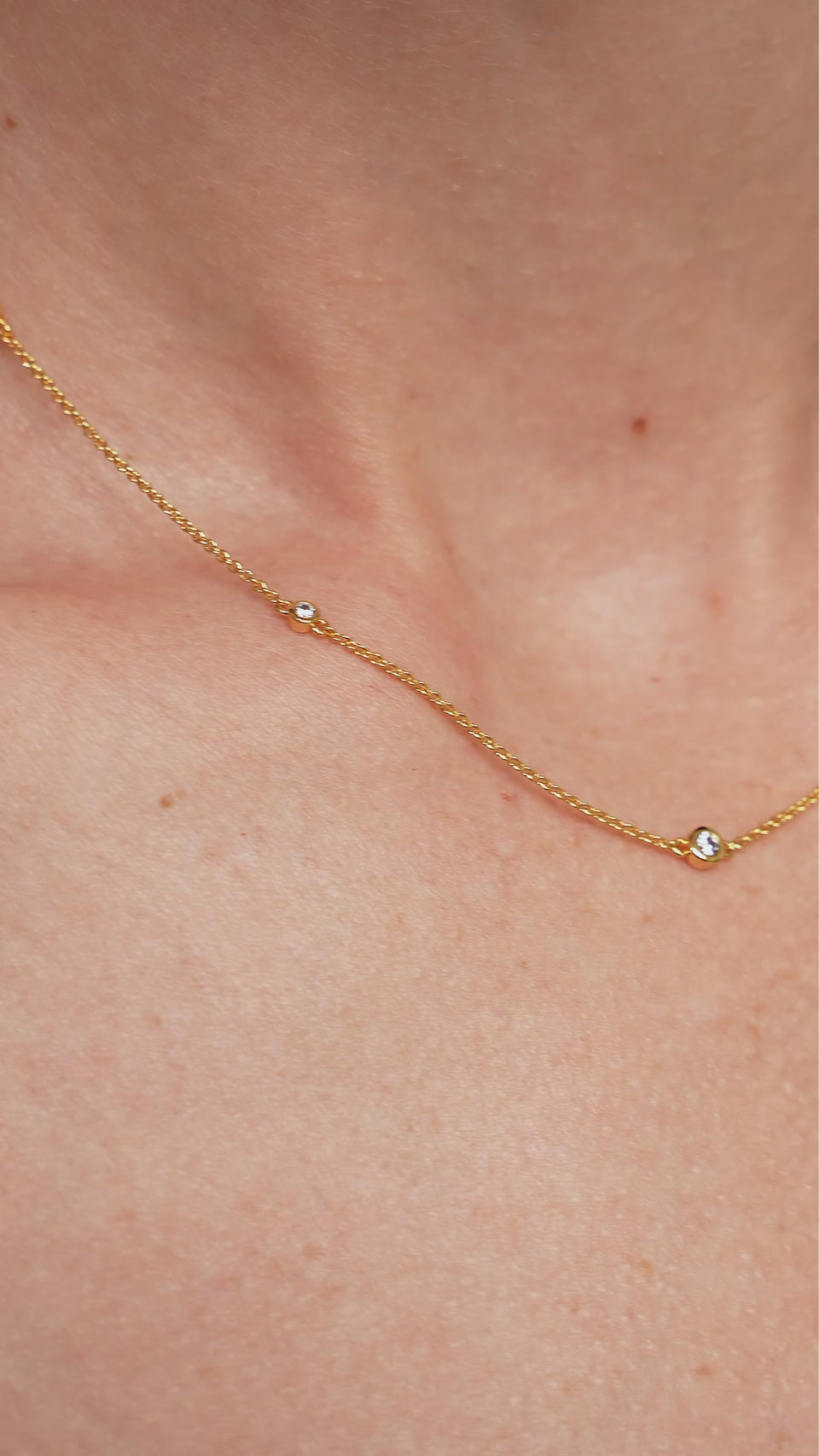 Diamond Station Jewelry Set featuring a necklace and bracelet in 18k gold vermeil with round lab-grown diamonds.